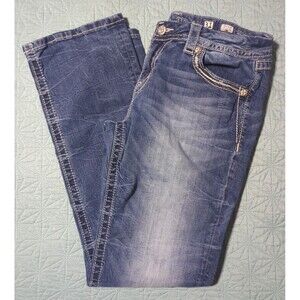 Miss Me Jeans Womens Sz 31x30.5 Easy Straight Honeycomb Rhinestones Embroidered